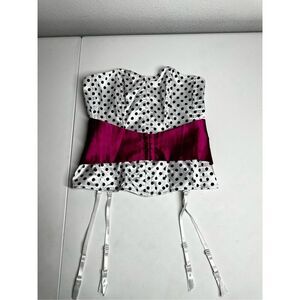 Frederick’s Of Hollywood White & Black Polka Dot Lace Up Corset Top Size M EUC